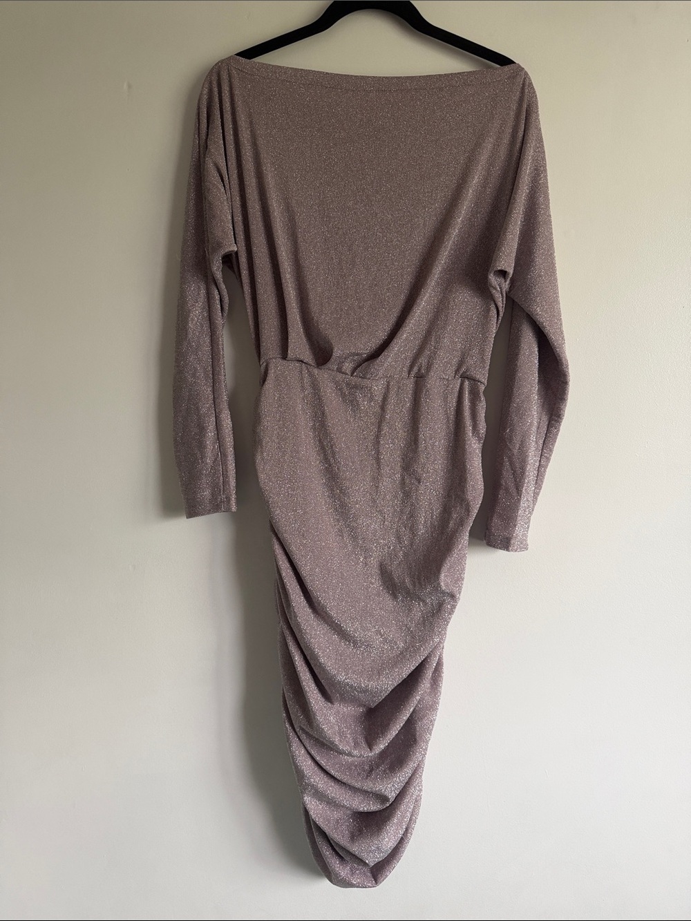 Scarlett Glitter Mauve Long Sleeve Ruched Dress